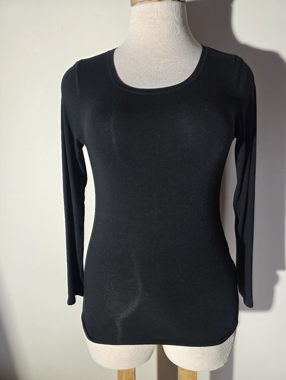 Cynthia Rowley Black Long-Sleeve Scoop Neck Top (Size L)